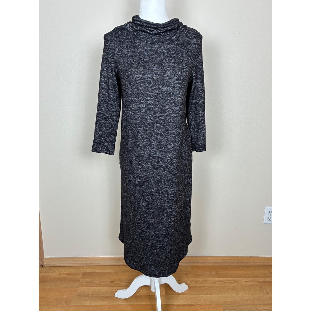 Bobeau Cowl Neck Long‎ Sleeve Black Knit Dress Size Medium (M7)